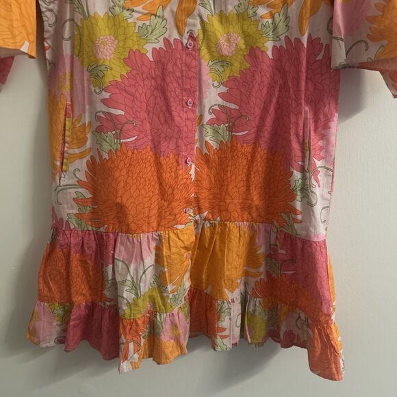 Maude Vivante 100% Cotton Floral Shirt Dress Tiered Ruffle Hem Women’s Medium - Picture 5 of 9